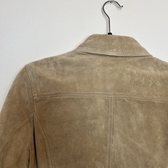 Vintage Bernardo tan 100% genuine suede leather jacket snap button sz 6 western - Picture 6 of 11